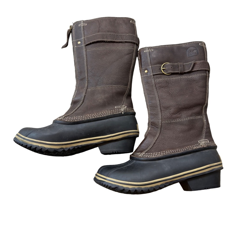 Sorel Winter Fancy Tall II Boots WM 7.5 Leather Grizzly Bear Black Waterproof